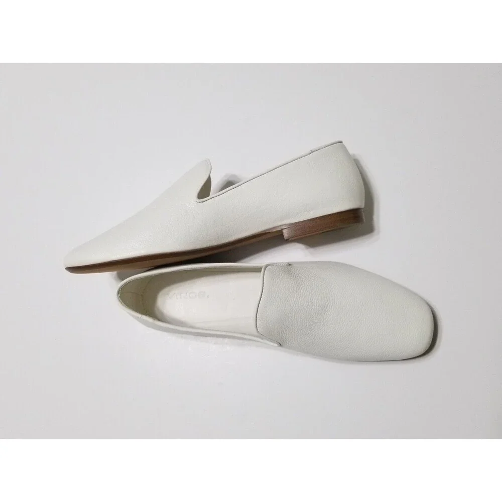 NIB Vince Bray White Leather Flat Loafer Smoking Slipper Size 6.5, 8, 8.5 $295